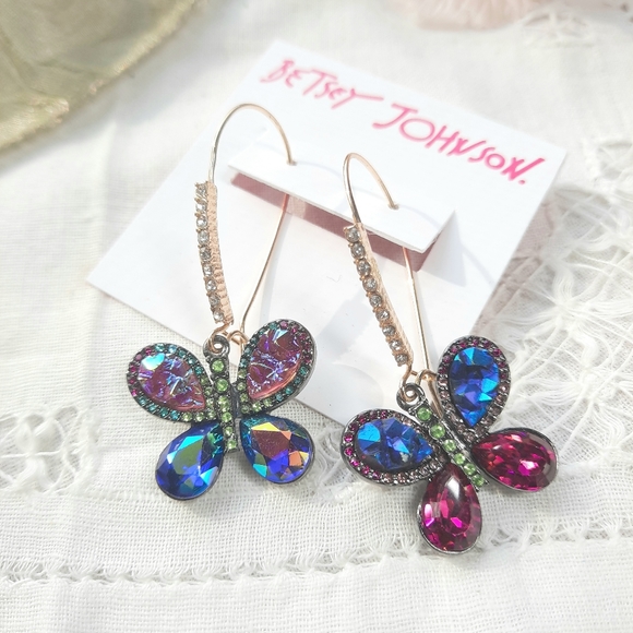 Betsey Johnson Crystal Butterfly Earrings plus - Picture 3 of 4